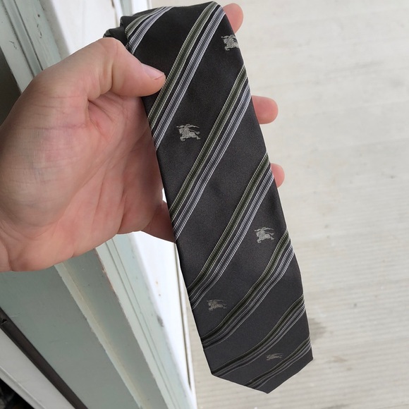 Burberry silk stopped grey/green/silver tie - Picture 5 of 5